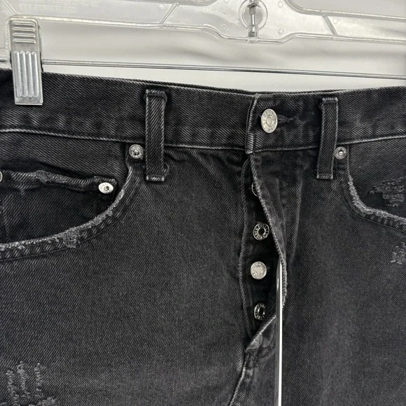 AGOLDE Black Distressed Denim Mini Skirt Raw Frayed Hem Button Fly USA‎ Women 26 - Picture 5 of 6